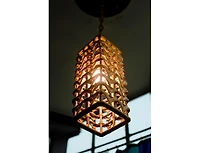 Wicker Village Rectangular Jaali Rattan Lamp Shade, Handmade Cane Hanging Light, 7 x 7 x 14.5 Inches