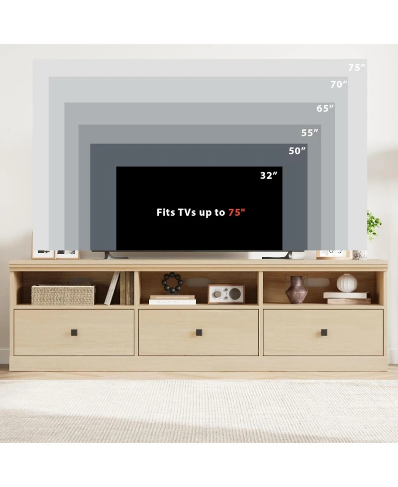 Gaomon 70" Tv Stand for 80" TVs, Mid-Century Entertainment Center with Drawer and Open Shelves