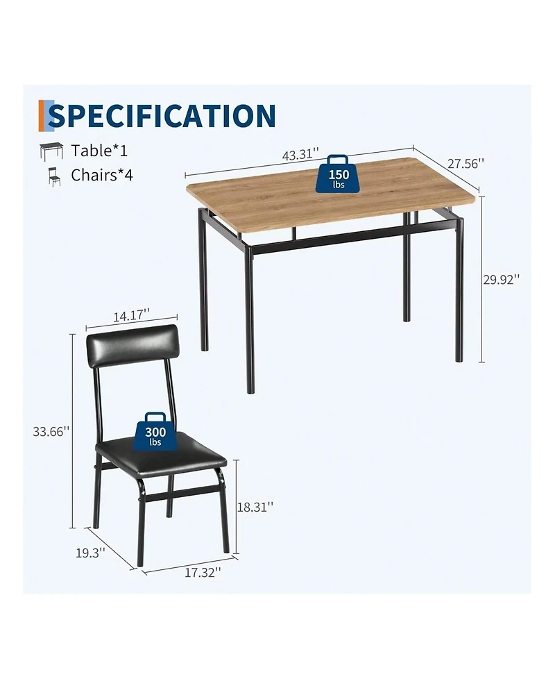 gaomon Kitchen Table 5 Piece Dining Table Set For 4 Kitchen Table And Chairs Set for Dining Room, Home Office
