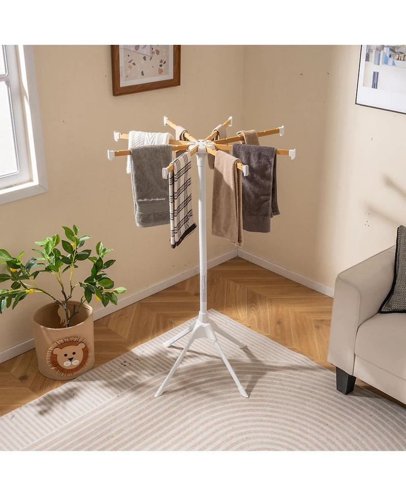 Ecooso 4-Leg Foldable Clothes Drying Rack with 8 Bamboo Rods and 40 Hanger Slots