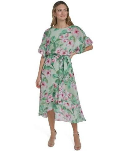 Jessica Howard Womens Ruffle Sleeve Printed Dress