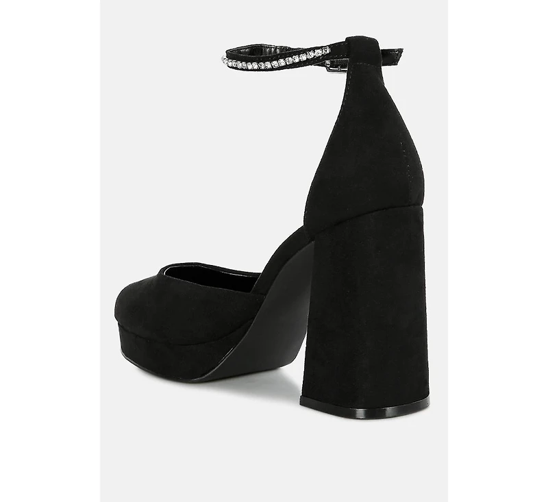 Womens Hettie Rhinestone Detail Ankle Strap Platform High Heels