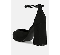 Womens Hettie Rhinestone Detail Ankle Strap Platform High Heels