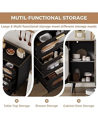 gaomon Modern Black Sideboard Cabinet with 3 Spacious Drawers & Fluted Glass Doors for Dining Room, Kitchen, or Living Room Storage