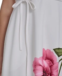 Jessica Howard Petite Extended Cap Belted Jewel Neck Midi Dress