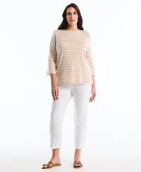 Rafaella Plus Stripe Boat Neck 3/4-Length Sleeve Top