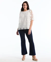 Rafaella Plus Scalloped Elbow-Sleeve Jewel Neck Lace Top