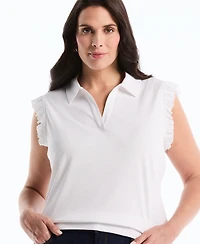 Rafaella Plus Ruffle Sleeveless Collared Polo T-Shirt