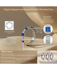 Sterling Silver White Gold Plated with Red Baguette & Round Cubic Zirconia Eternity Band Stacking Ring