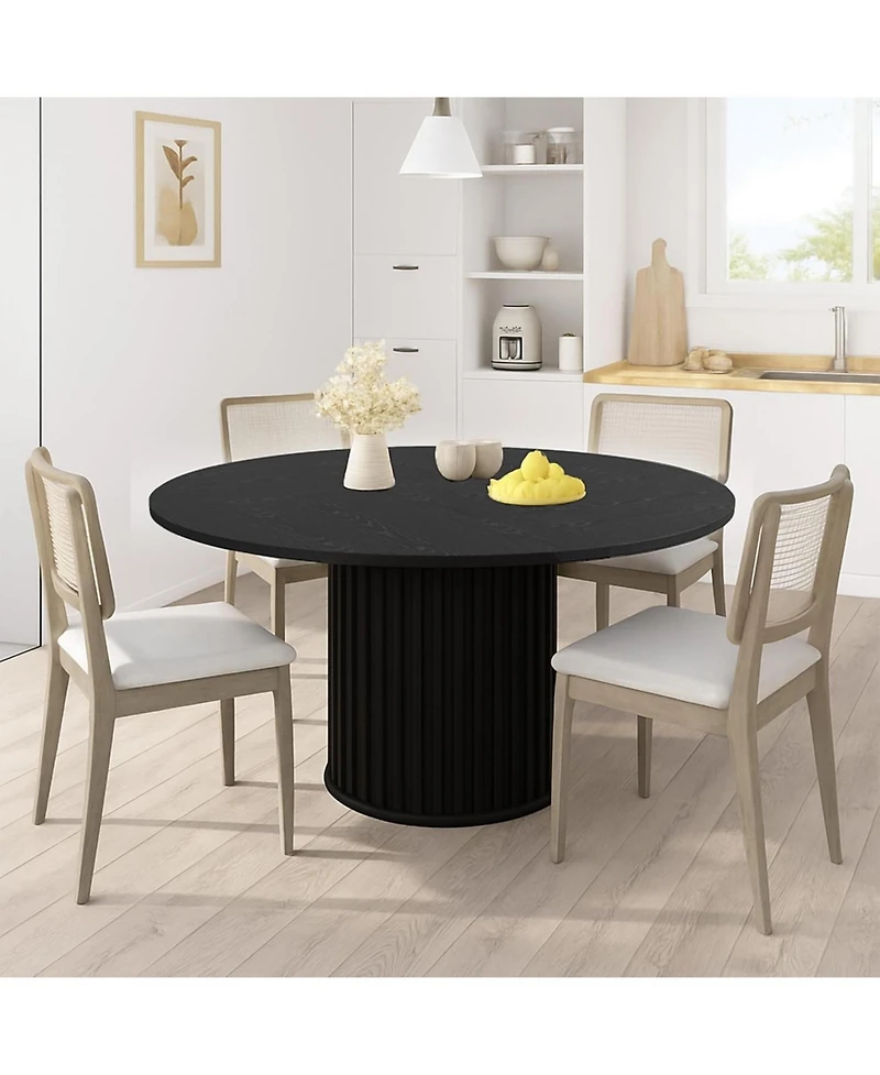 gaomon 47" Round Dining Table for 4-6 People, Black Dining Room Table with Sturdy Waveform Metal Pedestal Base, Kitchen