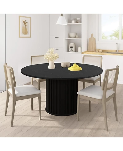 gaomon 47" Round Dining Table for 4-6 People, Black Dining Room Table with Sturdy Waveform Metal Pedestal Base, Kitchen