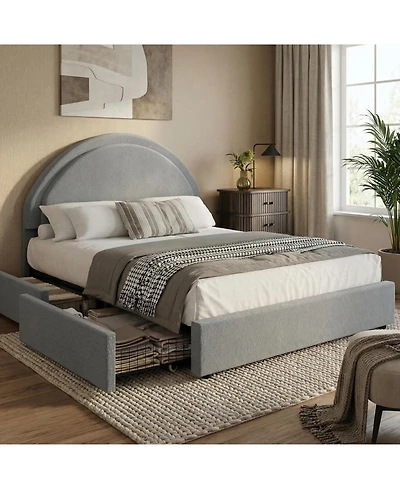 gaomon Queen Bed Frame with Storage Drawers, Boucle Upholstered Platform, Round Headboard, Heavy-Duty, Noise-Free, No Box Spring