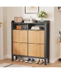 gaomon Shoe Storage Cabinet with 4 Flip Drawers, Fluted Narrow Shoe Storage Cabinet Organizer with Legs