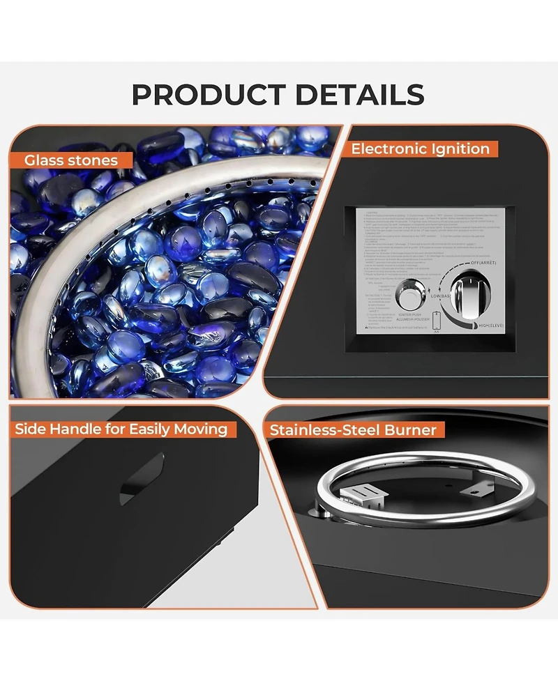 Cowsar 28" Square Propane Fire Pit Table, 40,000 Btu with Cover