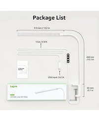 Lepro Clip-on Led Desk Lamp, Dimmable Usb-Powered with 3 Color Modes 10 Brightness, 360°Adjustable Gooseneck - Black