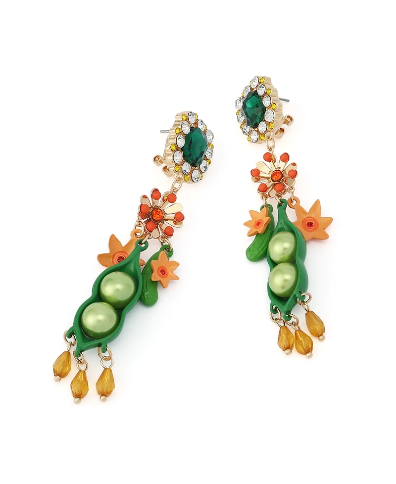Betsey Johnson Faux Stone Hothouse Bloom Pea Drop Earrings - Multi