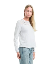 Wilt Women's Clothing Lace Yoke Henley Tee