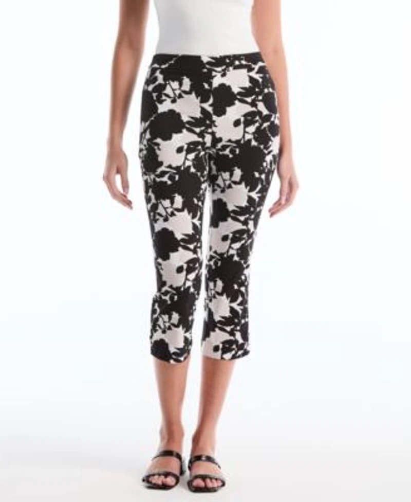 Rafaella Petite Floral Print Capri Pants with Riveted Vent