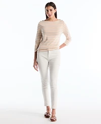 Rafaella Petite Stripe Button Detail Boat Neck Top