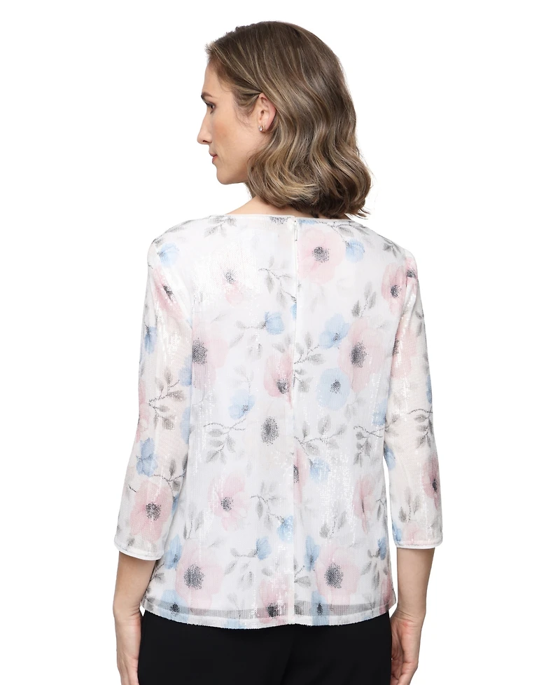 Alex Evenings Women's Sequin Detail Boat Neck Twinset Top