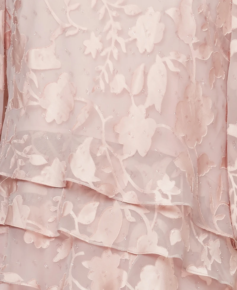 Alex Evenings Women's Burnout Asymmetrical Triple Tier Hem Boat Neck Top