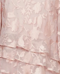 Alex Evenings Women's Burnout Asymmetrical Triple Tier Hem Boat Neck Top