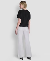 Dkny Women's Textured Woven Short-Sleeve Crew Neck Top