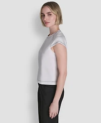 Dkny Women's City Ponte Knit Cap-Sleeve Crew Neck Top