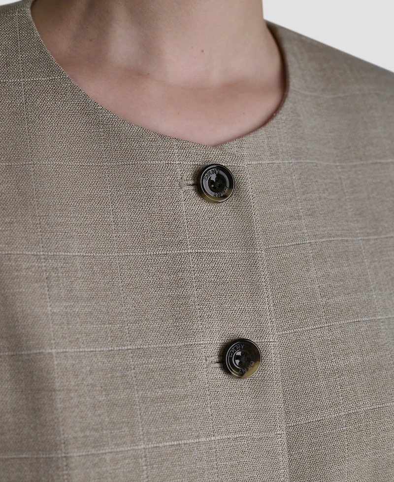 Dkny Women's Windowpane Short-Sleeve Crew Neck Structured Top