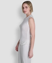 Dkny Women's Printed Tissue Knit Sleeveless Crew Neck Top