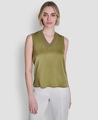 Dkny Women's Mixed Media V-Neck Sleeveless Sweater