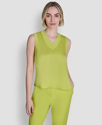 Dkny Women's Mixed Media V-Neck Sleeveless Sweater