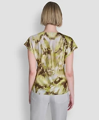 Dkny Women's Printed Woven Short-Sleeve V-Neck Blouse