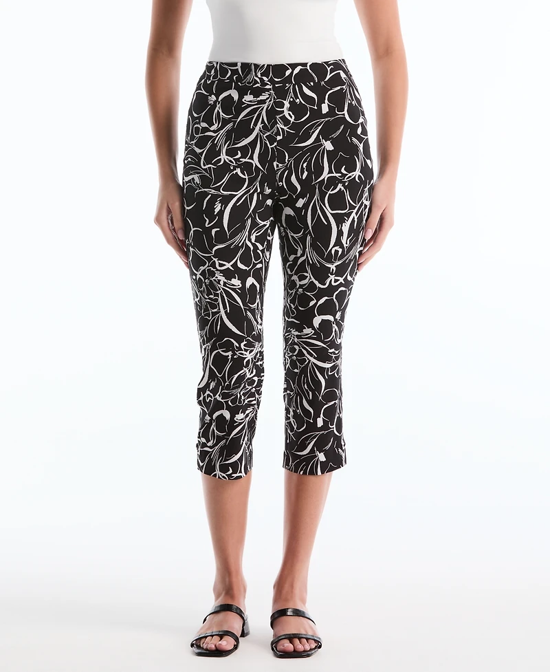 Rafaella Petite Hibiscus Print Capri Pants with Riveted Vent