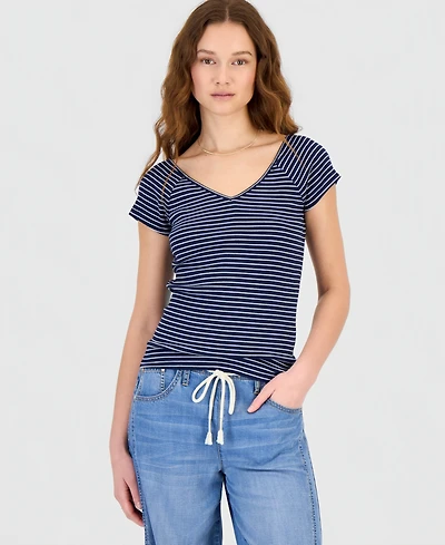 Hippie Rose Juniors' Striped Ribbed Knit Top