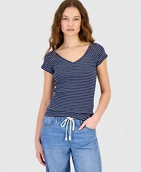 Hippie Rose Juniors' Striped Ribbed Knit Top