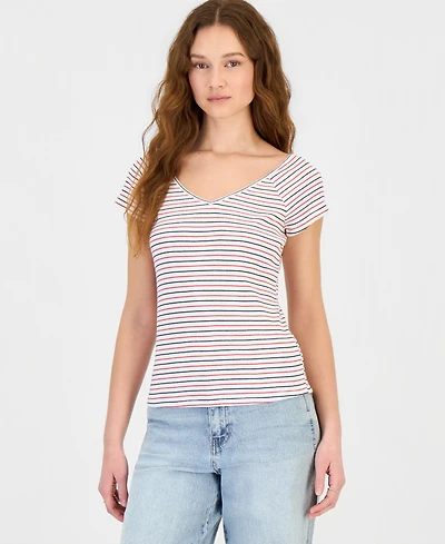 Hippie Rose Juniors' Striped Ribbed Knit Top