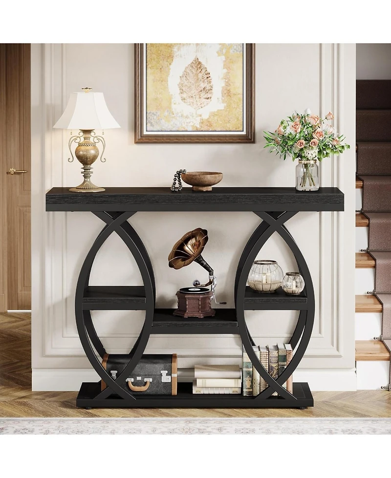 Tribesigns 39.4" Console Table, Industrial 4-Tier Sofa Table Entryway with Storage Shelves, Narrow Wood Accent Tables Metal Frame for Small