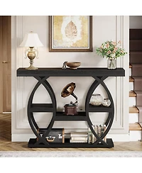 Tribesigns 39.4" Console Table, Industrial 4-Tier Sofa Table Entryway with Storage Shelves, Narrow Wood Accent Tables Metal Frame for Small