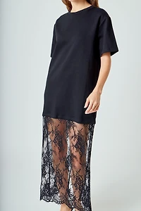 endless rose Women's Mixed Media Lace T-Shirt Dress