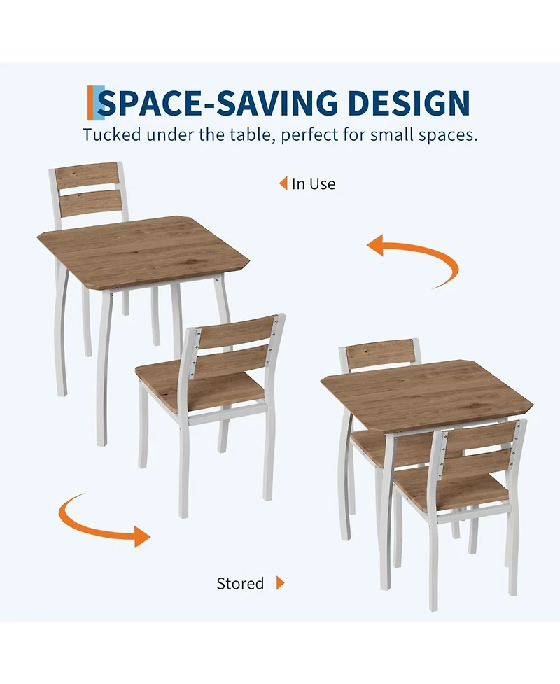 gaomon Modern 3 Piece Dining Table Set for 2 – Metal Frame, Wood Grain Tabletop, Wooden Cushion Chairs