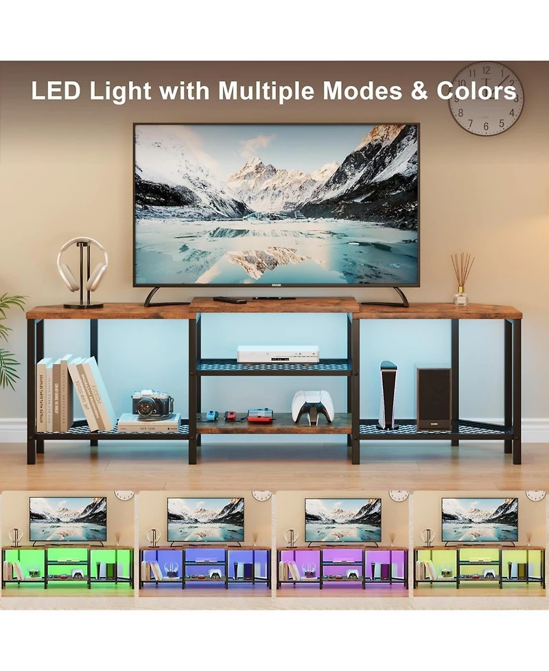 gaomon Tv Stand for TVs up to 75 Inch, Corner Entertainment Center with Power Outlet and Led Lights Open Storage Shelves