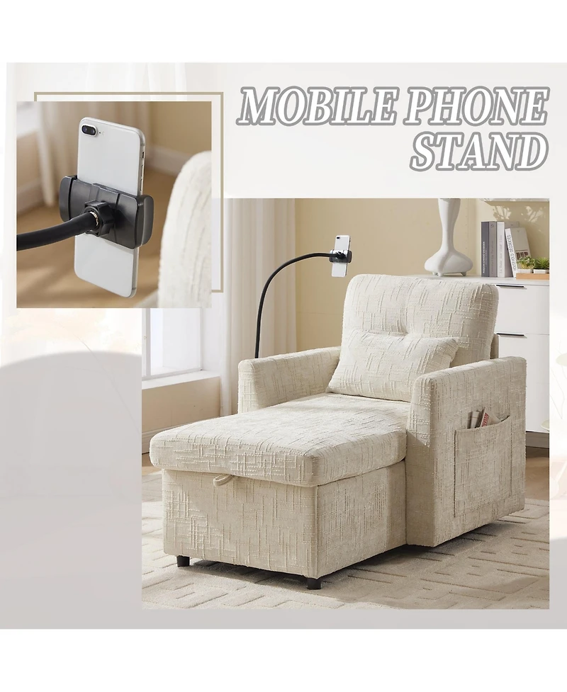Boyel Living Multifunctional Chenille Sofa with Storage & Cell Phone Bracket, Single Sleeper Chair, Chaise Lounge Chair