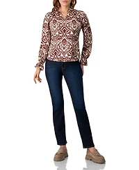 Ivonne Women's Ruffled V-Neck Abstract Blouse Top