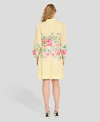 Tahari Asl Petite Button-Front Placement Mock neck Print Dress
