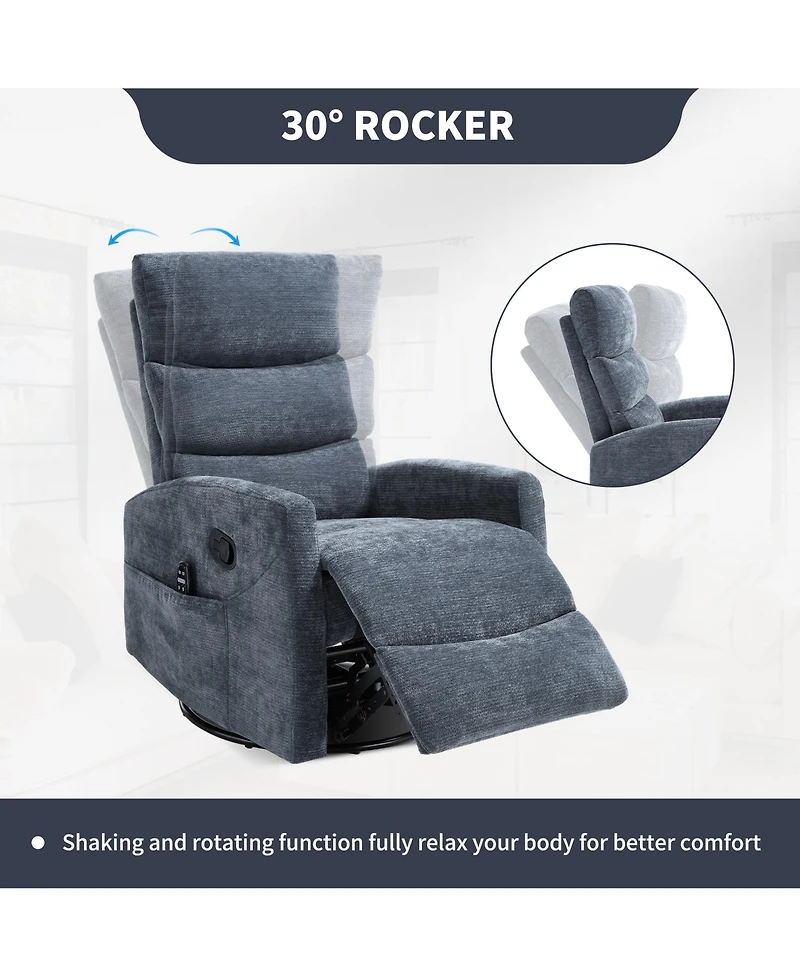 Clihome Heat Massage Manual Recliner Chair with Rocker and Swivel