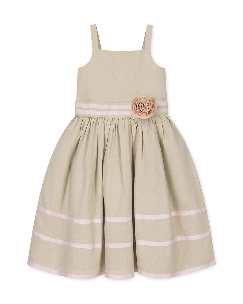 Hope & Henry Little and Big Girls' Linen Cami Rosette Dress