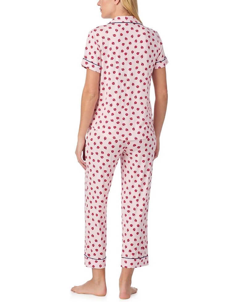 Kate Spade New York Sleepwear Short Sleeve Modal Jersey Notch Collar Cropped Pj Set