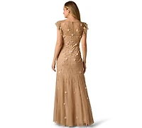 Adrianna Papell Women's Bead Mesh Godet Crew Neck Gown