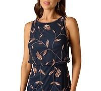 Adrianna Papell Women's Crew Neck Blouson Long Dress